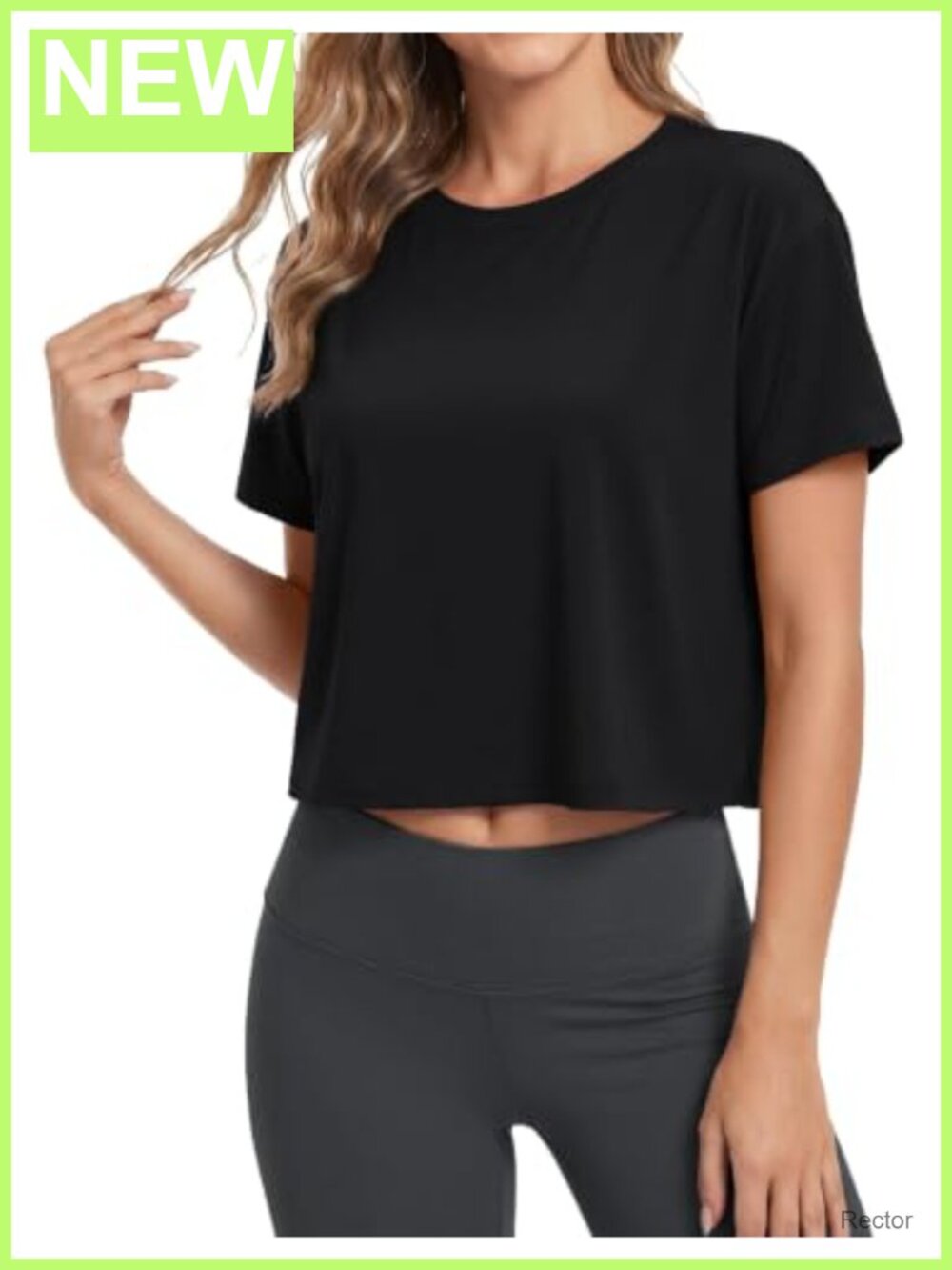 Womens Crop Top Workout Boxy Short Sleeve Cotton Blend Tee